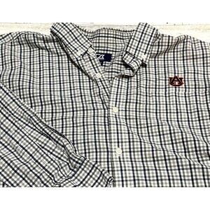 Cutter & Buck Auburn Tigers Shirt Blue Gray White Button Long Sleeve Plaid SZ XL